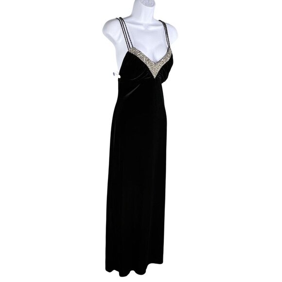 Y2K Dave & Johnny 7/8 Black Velvet Jeweled Formal Gown Crisscross Back Straps - Picture 3 of 12